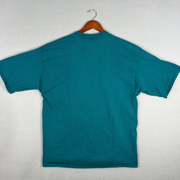 VTG Pluma Blank T Shirt Mens 2XL 1990s Heavyweight Cotton Teal Baggy Made in USA - Picture 2 of 7